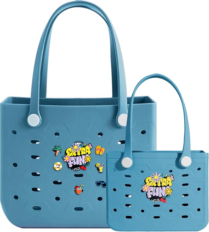 2-Pack Beach Bags Medium & Small,Waterproof Sandproof Rubber Tote Set for Women Men, Vacation Pool Boat Essentials - Image 5