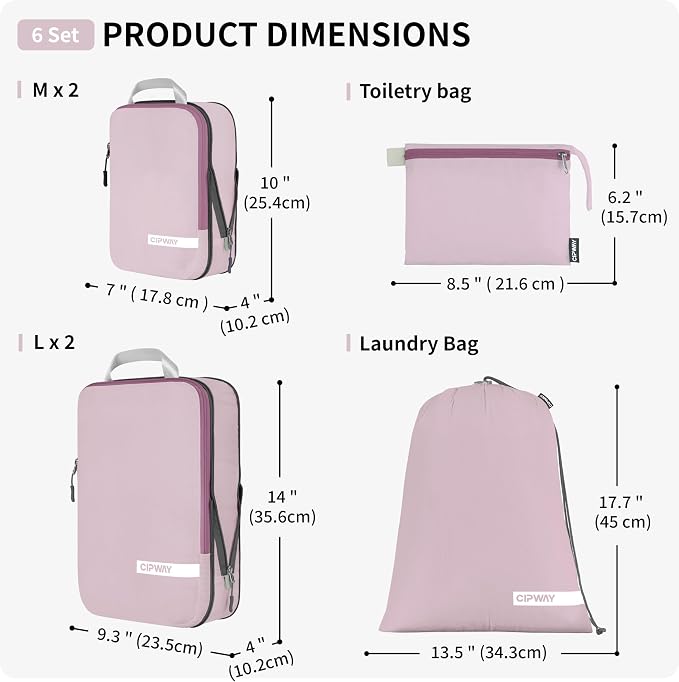 Cipway Compression Packing Cubes for Travel Ultralight Expandable Packing Organizers with Laundry & Toiletry Bag for Carry on Luggage (Mauve Pink 6 Set) - Image 5