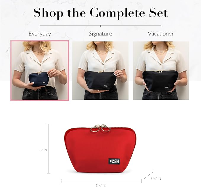 KUSSHI Washable Travel Makeup Bag for Purse (Everyday, Candy Apple Red/Pink) - Image 5