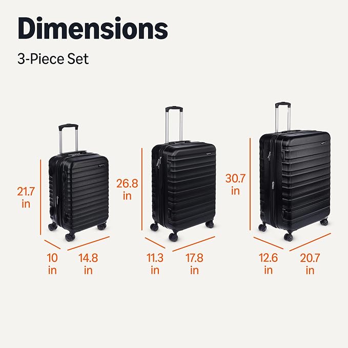 Amazon Basics 3-Piece Hardshell Luggage Set (21", 26", 30"), Scratch-Resistant Expandable Suitcases with Multi-directional Wheels and Telescoping Handle, Black - Image 6