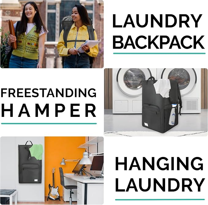 TERRA HOME College Essentials Travel Size Laundry Backpack - Portable, Durable, Foldable - Laundry Bag with Pockets for College Dorms - Extra Large Laundry Carrying Bag with Strap (Black) - Image 7