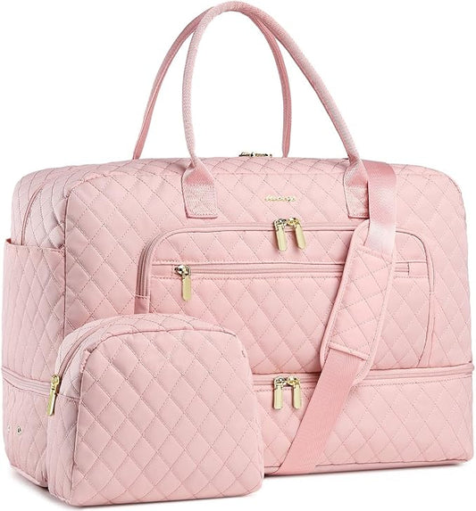 Large Women Travel Duffle Bag - Carry on Overnight Bag Weekend Travel Duffel Tote Bag Yoga Gym Bag with Wet Pocket Toiletry Weekender Overnight Bag for Travel Business Trips Sports Hospital Pink by LUOCIP