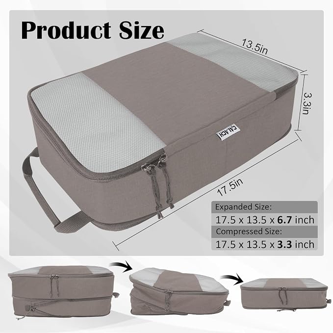 Extra Large Compression Packing Cubes, 2 Set Compression bags for Travel Packing Organizer, Expandable Compression Cubes for Travel, Khaki Mesh - Image 4