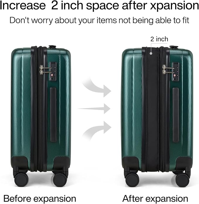 Hanke Expandable Hard Shell Luggage Sets 2 piece Carry on Luggage with Wheels Suitcases Lightweight Checked Travel Luggage Rolling Large Suitcase Travel Luggage Bag Woman Men 20/29 IN(Blackish Green) - Image 3