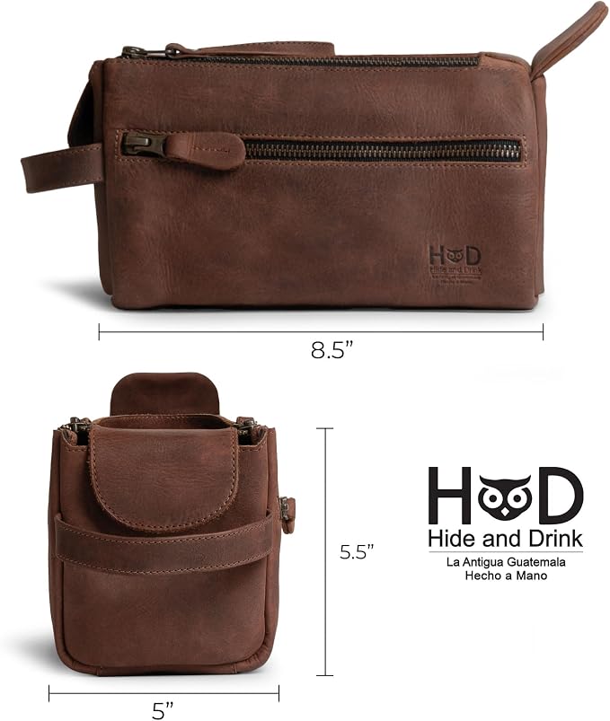 Hide & Drink, Toiletry Bag w/Handles, Hygiene Organizer, Travel Dopp, Razor Case, Bathroom, Shaving, Cosmetic Storage, Travel & Grooming Essentials, Full Grain Leather, Handmade, Bourbon Brown - Image 6