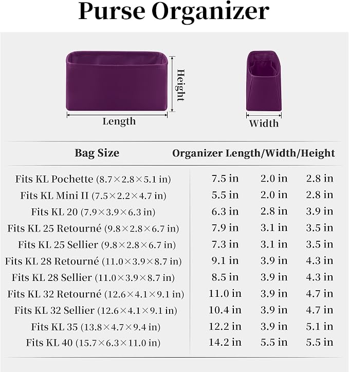 Women's Purse Organizer Insert - Satin & Lightweight Fabric with Inside Pockets, Portable for Commute, Travel, Shopping, and Evening, Multicolor Options, Fits for Kelly 28(Anemone, KL28 Sellier) - Image 8
