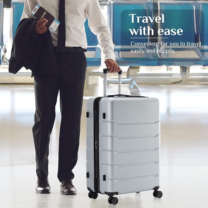 OLIXIS 24 Inch Luggage, Hardside Suitcase with Spinner Wheels, Lightweight ABS Hard Shell Checked Luggage, TSA Approved Lock, Expandable Medium Suitcase for Travel & Business–Light Grey - Image 2