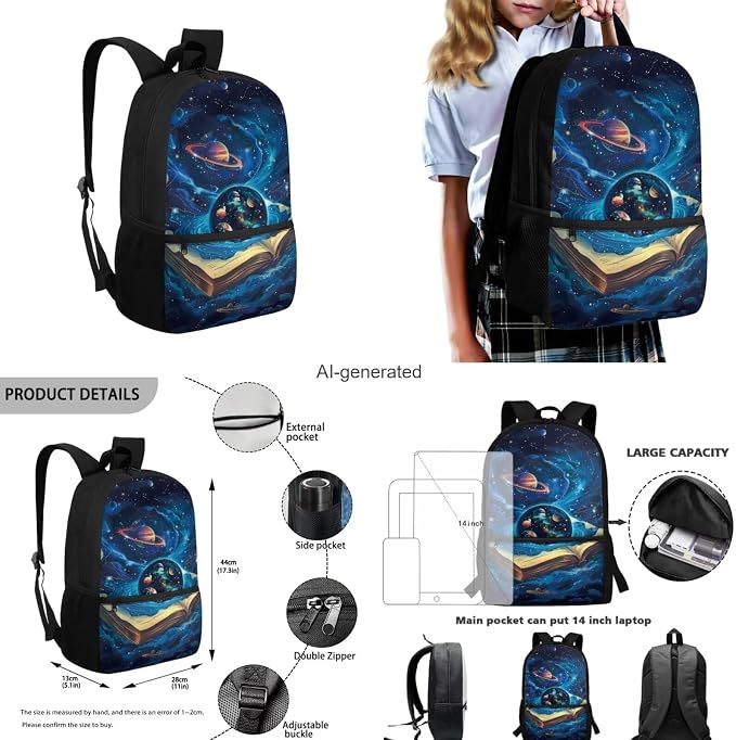 Space Galaxy Backpack for Boys Girls Backpack with Lunch Box Water Bottle Pouch and Zipper Pencil Pouch 4PCS Set Bookbag with Front Pocket for School 17 inch Large Capacity School Bag for Kids - Image 3
