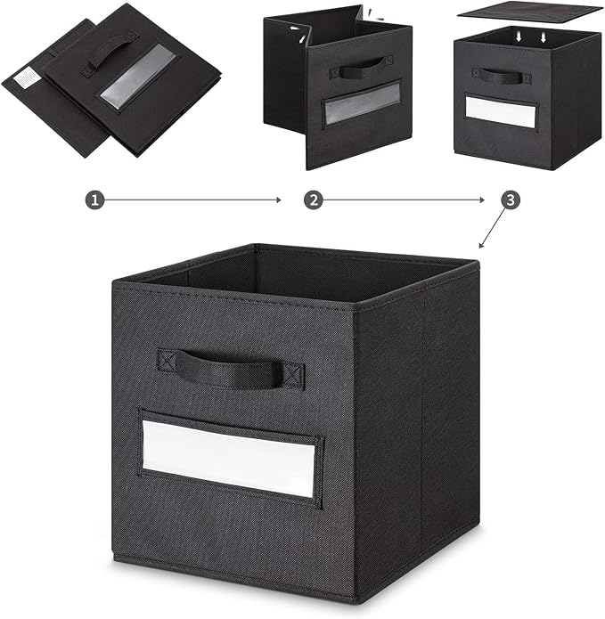 Fabric storage cubes (Set of 8) 11 Inch Cube Storage Bin, Cube storage with 8 Labels Window Cards & a Pen, Foldable cube organizer bins,11x11 Storage bin, Cubby Organizer Boxes, Black - Image 4