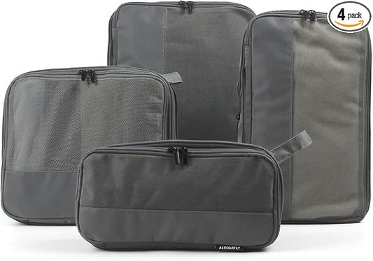 Compression Packing Cubes for Travel, Carry On Suitcase Organizer, Travel Essentials for Women and Men, Travel Bags for AEROARTLY Luggage, Holiday & Birthday Gifts Bags (4PC Set, Dark Grey) by AEROARTLY