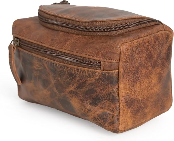 (7.5 inch Small) Real Full Grain Leather Toiletry Bag for Men, Dopp kit with Waterproof Lining, Toiletries Organizer, Grooming Travel Bag Pouch, Bathroom Shaving Kit Zipper Bag - Image 8