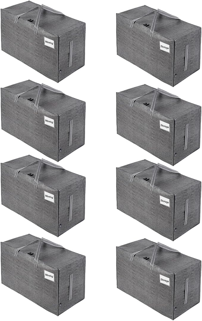 VENO 8 Pack Extra Large Heavy Duty Moving Bags with Wide Opening & Reinforced Handles, Reusable Storage Tote Bags with Strong Zippers for Clothes, College Dorm Essentials & Moving Supplies by Veno