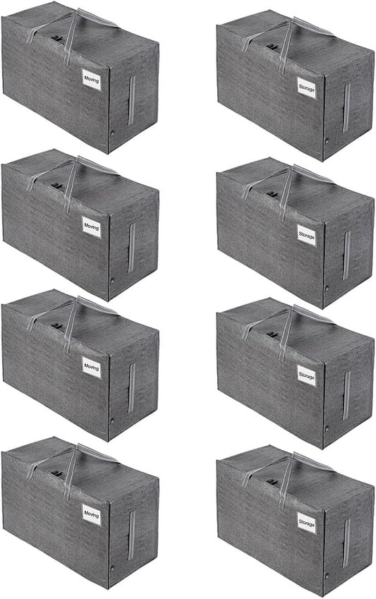 VENO 8 Pack Extra Large Heavy Duty Moving Bags with Wide Opening & Reinforced Handles, Reusable Storage Tote Bags with Strong Zippers for Clothes, College Dorm Essentials & Moving Supplies by Veno