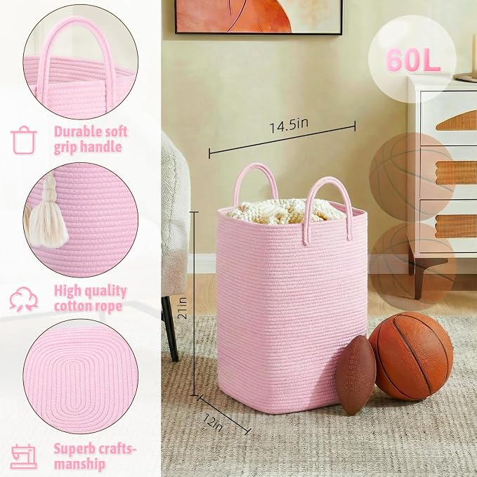 Artfeel Laundry Basket,Woven Cotton Rope Laundry Hamper,60L Versatile Storage for Dirty Clothes,Baby Toys,and Blankets in Bathroom, Nursery,and Living Room - Image 2