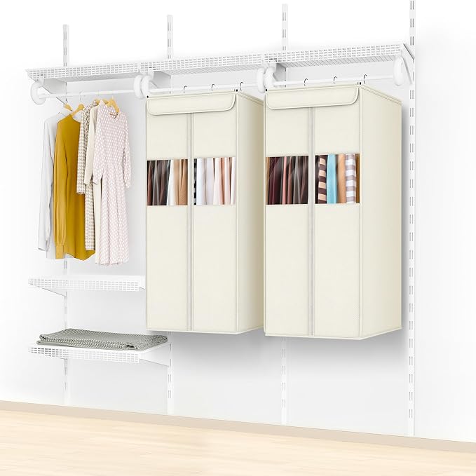 Zilink Garment Storage Bags for Hanging Clothes 40" Suit Garment Bag with Clear Window Space Saving Hanging Garment Bags for Suits, Shirts, Short Skirts, Beige - Image 6