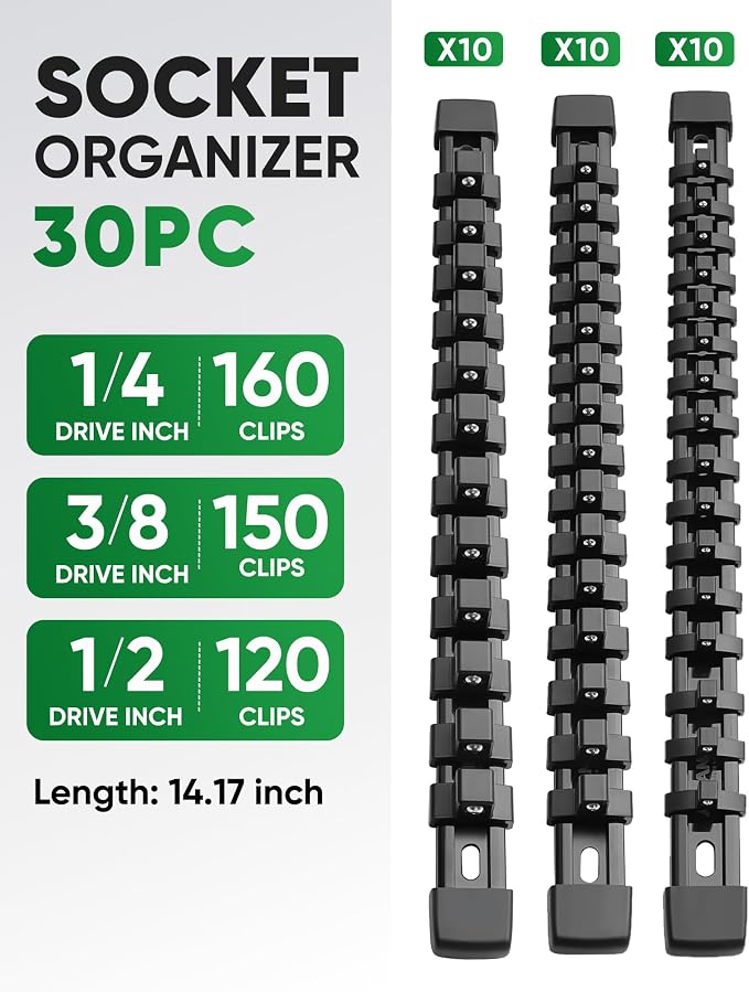 ALOANES 30PC Socket Organizer, Socket Rails Fit 1/2", 1/4" and 3/8" Drive | Heavy Duty ABS Socket Holders Hold 430 Sockets for Mechanics Toolbox Drawer Bags(Black) - Image 2