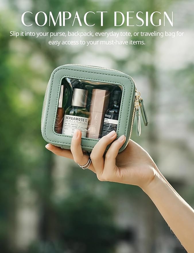 Popvibe Clear Makeup Case Toiletry Bag Travel Medium Clear Cosmetic Bag with Zipper, Make Up Bag Organizer Traveling TSA Approved Transparent Bag Car for Essentials, Mini & Medium, Sage Green - Image 7