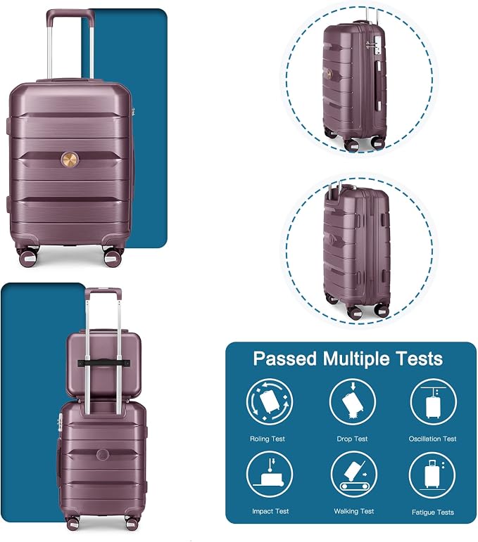 Somago 20" Carry On Luggage and 14" Mini Cosmetic Cases Travel Set Lightweight Polypropylene Suitcase with TSA Lock YKK Zipper Hardside Luggage with Spinner Wheels (2 Piece Set, Elegant Purple) - Image 6