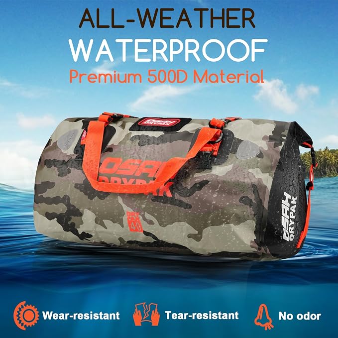 OSAH DRYPAK Waterproof Duffel Bag - Motorcycle Dry Bag Tail Bag with Large Storage Space, Waterproof Luggage Duffle Bags with Outer Mesh Zipper Pocket for Camping, Kayaking, Fishing & Traveling - Image 4