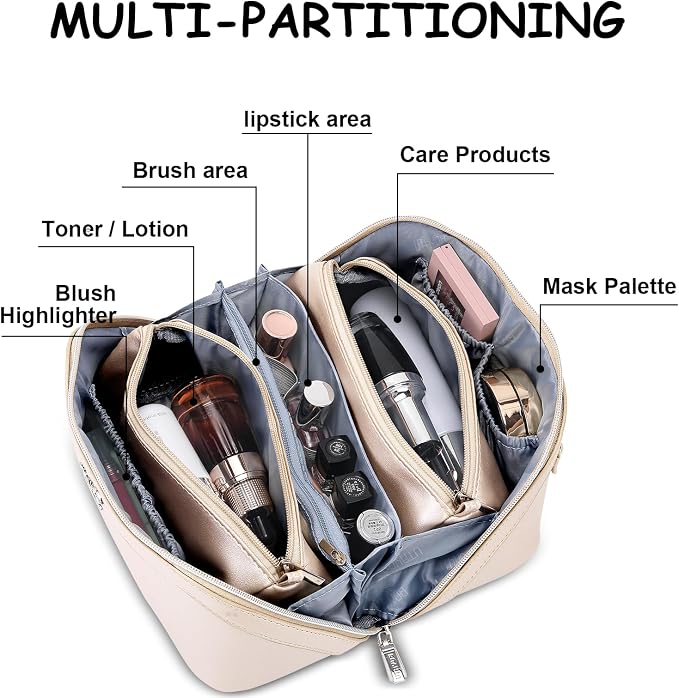 BOYATU Travel Makeup Bag Organizer Cosmetic Bag: 3 Pcs Set Make up Bags for Women with Handle - Waterproof Vegan Leather Toiletry Bags Travel Essentials Pouch with Compartments (C-03-Sliver) - Image 3