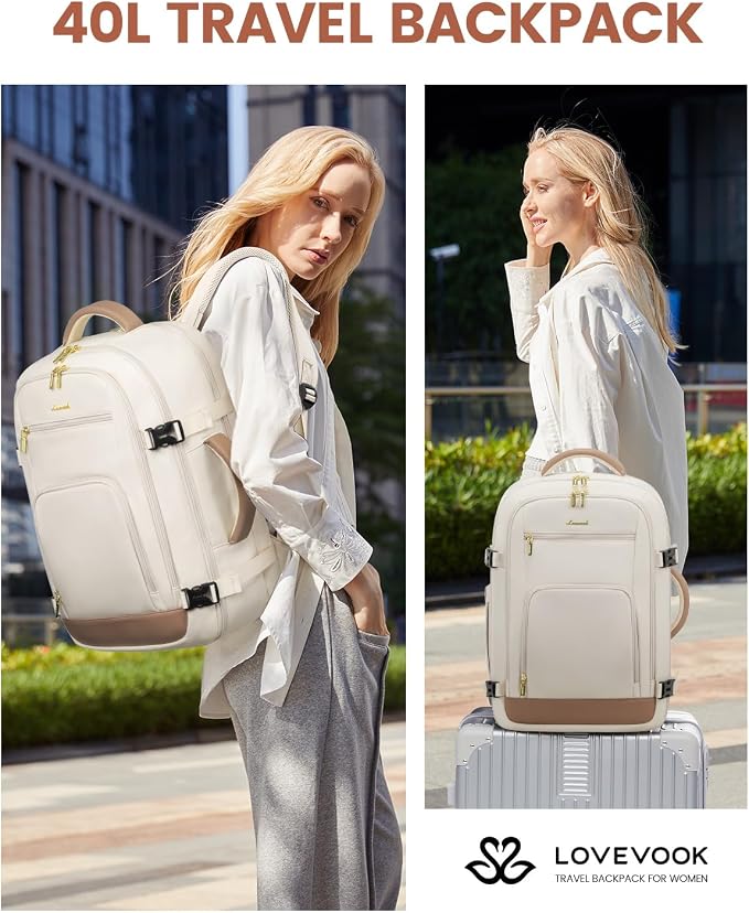 LOVEVOOK 40L Travel Backpack for Women Flight Approved, Carry on Backpack for Airplanes, TSA Personal Item Travel Bag, Waterproof 17 Inch Laptop Backpack, Business Weekender Overnight Daypack, 3Pcs - Image 9