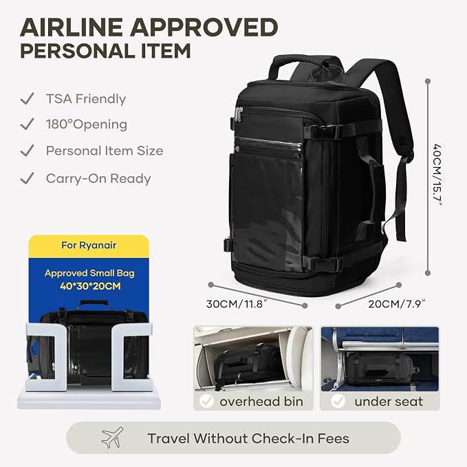 coofay Travel Backpack for Women Men, Carry on Backpack for Airplanes | Personal Item Travel Backpack Carry on Flight Approved,Mochila de Viaje Casual Daypack Backpacks Tsa Approved Hiking Backpack - Image 2