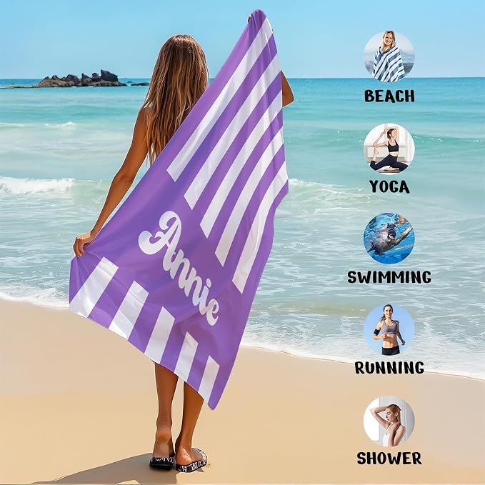 JML Personalized Beach Towel with Name, Custom Cabana Stripe Beach Towel, Customized Microfiber Pool Towel, Quick Dry & Absorbent Swim Towel for Adult,Mother's Day, Birthday, Summer Holiday,Vacation - Image 6