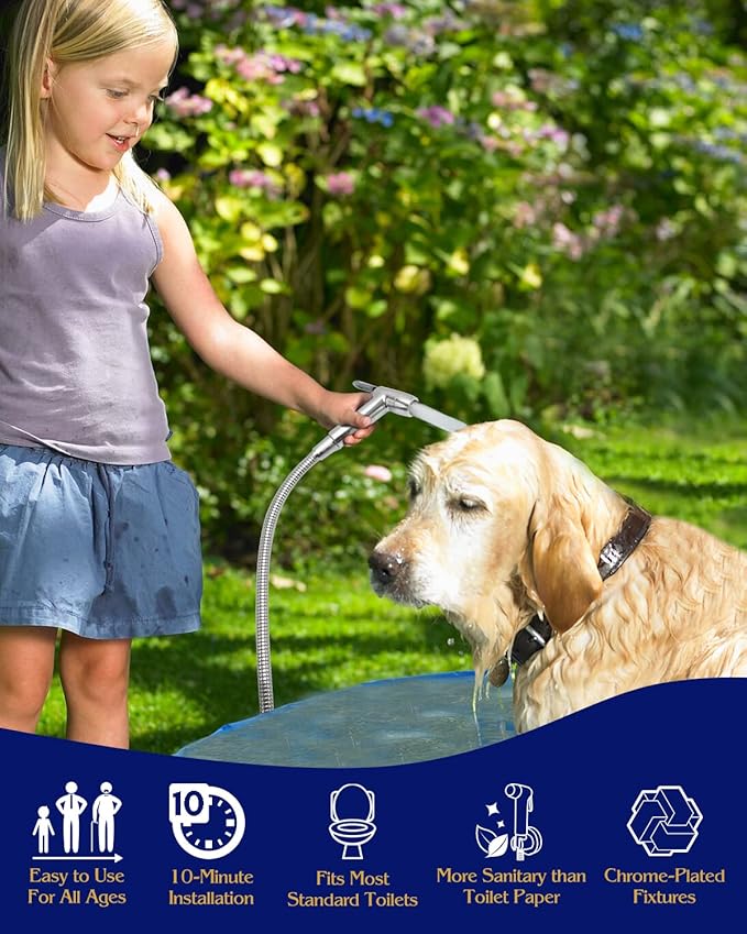 Handheld Bidet Sprayer for Toilet, Muslim Shower Bidet Attachment for Toilet, Cloth Diaper Toilet Sprayer, Jet Spray for Toilet with Bidet Hose for Feminine Wash (Chrome)