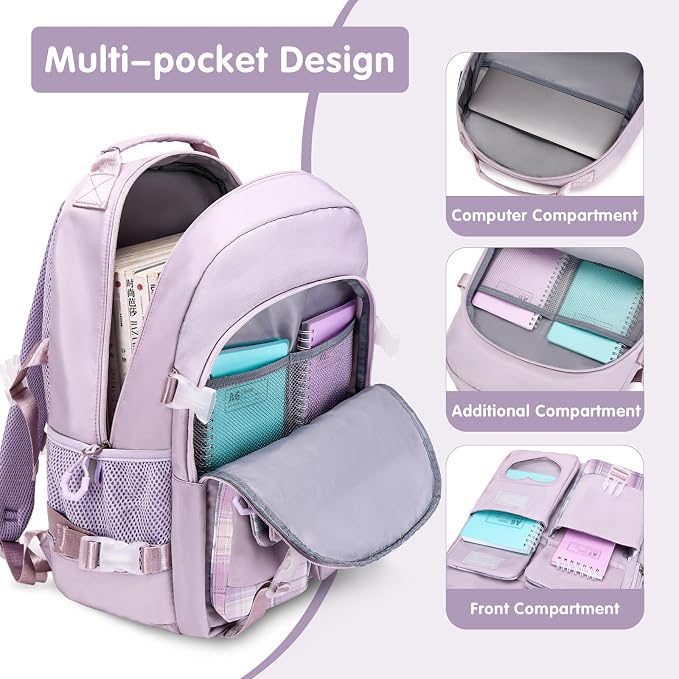 ACESAK Backpack for Girls with Insulated Water Bottle, Bookbag Backpack for Girls Kids, 14oz Kids Water Bottle Stainless Steel, Lunch Bag & Pencial Case, Back To School Gift (Purple) - Image 4