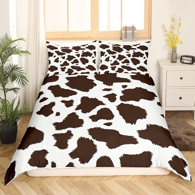 Cow Print Bedding Set Adult Women Brown Wild Animal Highland Cow Fur Print Comforter Cover Africa Animal Milk Cow Farm Bedding Collections Exotic Tribal Style Duvet Cover, Queen Size - Image 4