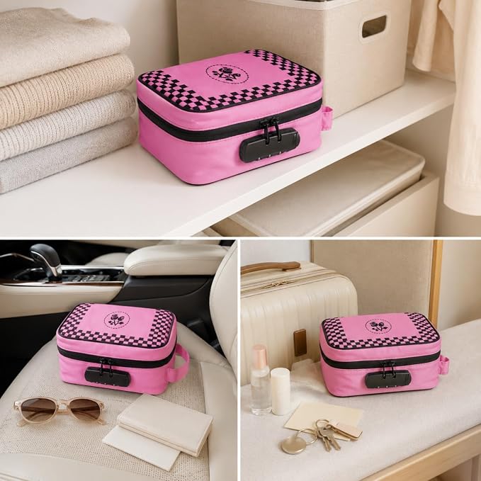 ANZOME Smell Proof Bag with Lock, Activated Charcoal Case, Pink | Lockable waterproof zipper pouch, controls odor, includes seven accessories, discreet stash organizer for home & travel, big - Image 6