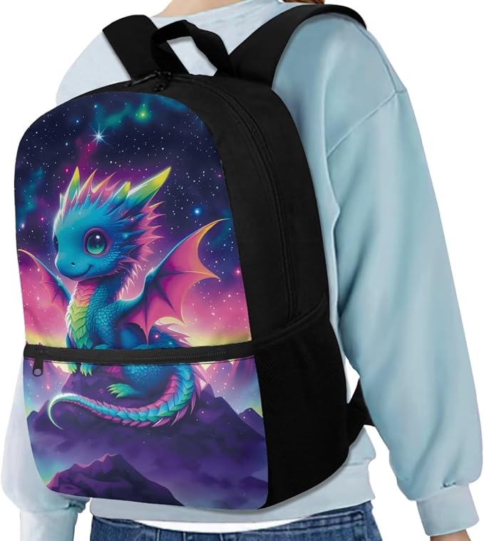 Dragon Backpack with Lunch Box Set Kids Book Bag for Elementary Boys 5 Pcs Backpack Set for School Pencil Case Bottle Holder Bookmark Kids Back to School Galaxy - Image 2