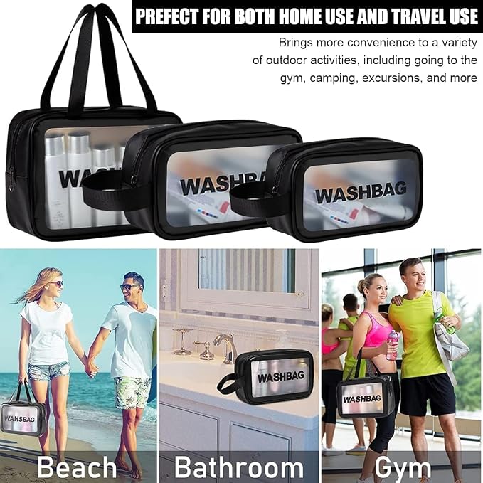 Travel Makeup Pouch Set Toiletry Bag Cosmetic Organizer Bag for Women and Girls Toiletry Storage Kit Set of 3, WASHBAG - BLACK, M, Travel Accessories - Image 2