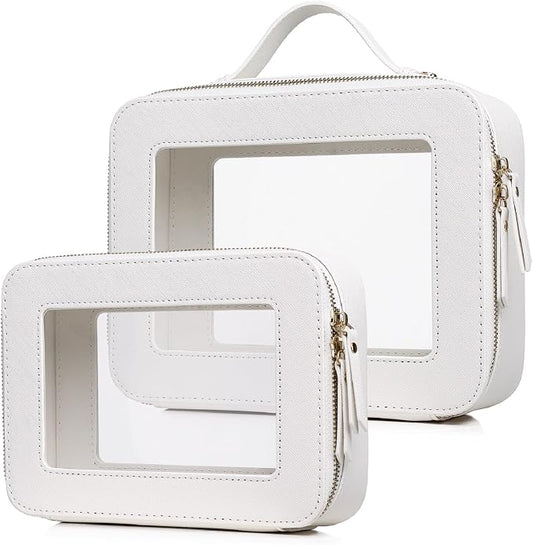 Pinkmik Clear Makeup Bag for Women Waterproof Travel Cosmetics and Toiletries Case Portable Makeup Oaganizer Bag Clear Car Bag with Zipper (White, M+L) by Pinkmik