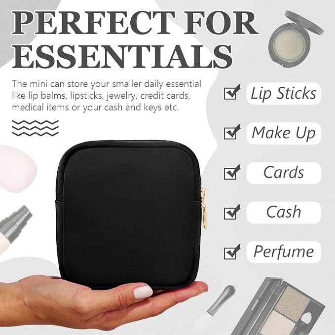 Giesiery 16 Pcs Black Makeup Bag Bulk Mini Nylon Cosmetic Bag Blank DIY Craft Zipper Pouches for Makeup Cosmetic Toiletry Stationary Storage Purse Preppy Party Favors - Image 2