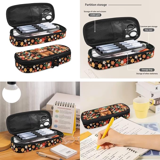 Kids Cute Floral Highland Cow Backpack Set, Lightweight School Backpack for Kids Elementary Bookbag for Students with Adjustable Strap, 3pcs with Lunch Box And Pencil Case - Image 4