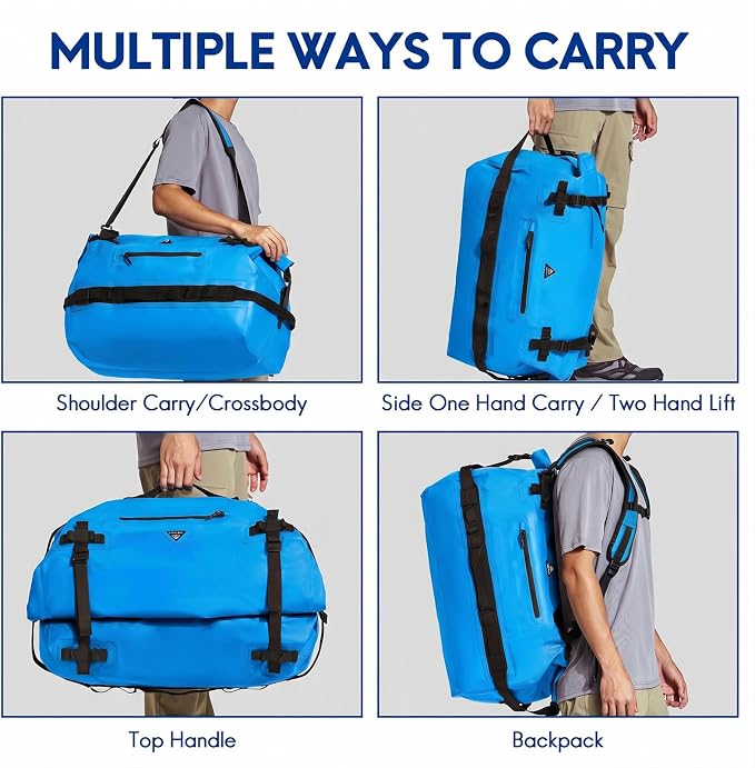 Haimont IPX7 Waterproof Roll-Top Dry Duffel Backpack | 60L/90L Sizes, 500D Tarpaulin, Welded Seams, Mesh Pockets, Boating & Kayaking - Image 6