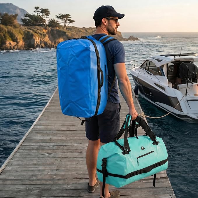 Haimont IPX7 Waterproof Roll-Top Dry Duffel Backpack | 60L/90L Sizes, 500D Tarpaulin, Welded Seams, Mesh Pockets, Boating & Kayaking - Image 9