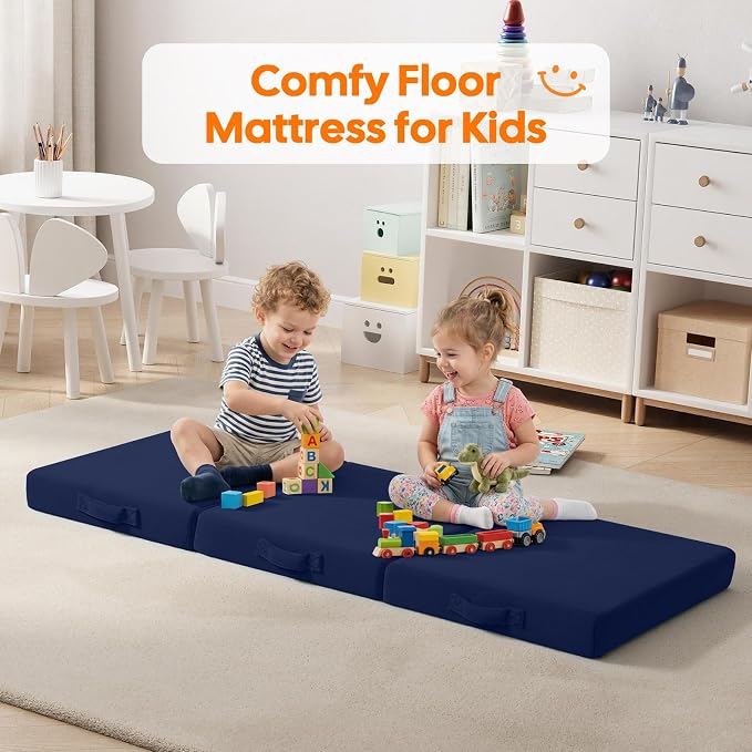 MeMoreCool Foldable Floor Mattress for Kids Trifold, 75x25 Inch Navy | Trifold futon floor mattress for playroom, reading nook and travel, washable - Image 6