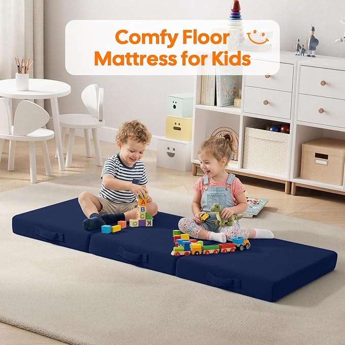 MeMoreCool Foldable Floor Mattress for Kids Trifold, 75x25 Inch Navy | Trifold futon floor mattress for playroom, reading nook and travel, washable - Image 6