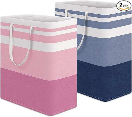 HomeHacks 2 Pack Large Laundry Baskets, Waterproof, Freestanding Laundry Hampers, Collapsible Clothes Hamper with Reinforced Handles in Laundry, College Dorm, Bathroom, Bedroom (Blue+Pink, 100Lx2) by HomeHacks