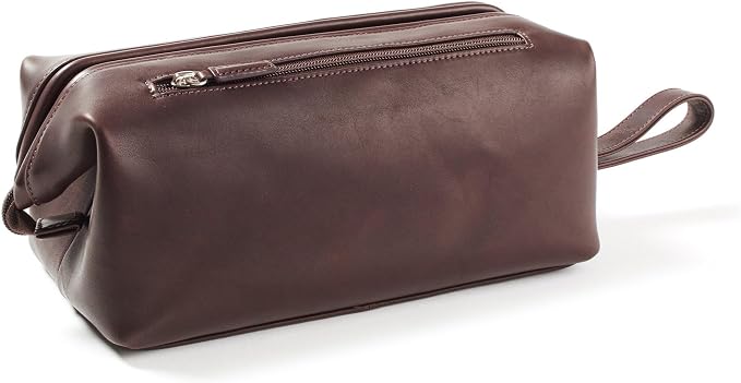 Leatherology Premium Mahogany Framed Toiletry Bag – Full Grain Leather Dopp Kit for Men with Wide-Mouth Opening, Interior & Exterior Zippered Pockets, Water-Resistant Lining - Image 2
