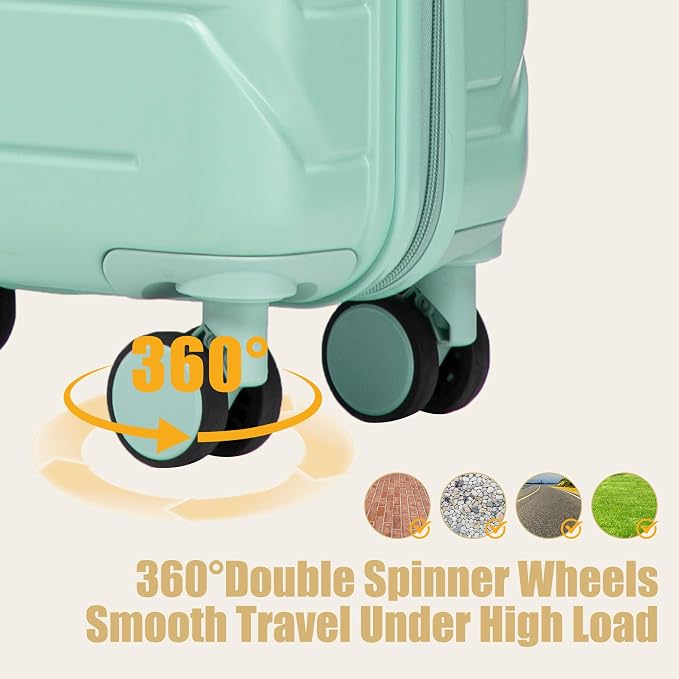 GDFStudio 20" ABS Hardshell Checked Luggage, Medium Capacity Travel Suitcase with Scratch Resistant Surface, 360° Silent Spinner Wheels, Combination Lock, Telescopic Handle and Side Hooks, Mint Green - Image 9