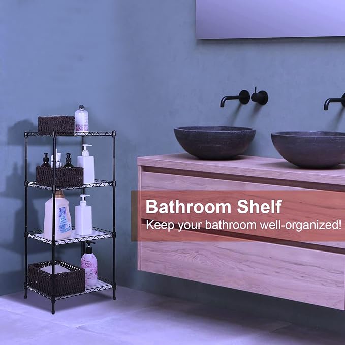 Best 4-Tier Wire Shelving - Black - Heavy Duty Shelf - Kitchen Storage Shelves, Wire Shelving Unit with Baskets Storage Rack Corner Shelf Shelving Adjustable Storage Shelf, 11.8" D x 15.7" W x 47" H - Image 4