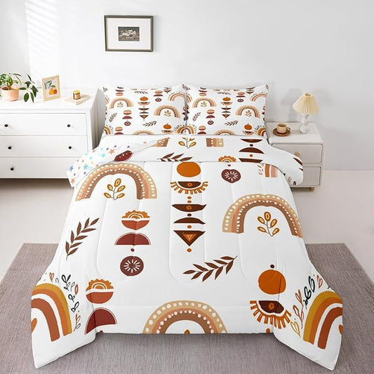 Erosebridal Rainbow Comforter Set, Flower Branches Quilt Twin Size for Kids Girls Child Teens Women, Cartoon Style Floral Duvet Insert Bohemian Iridescent Bedding Set 2 Pieces with 1 Pillow Case by Erosebridal