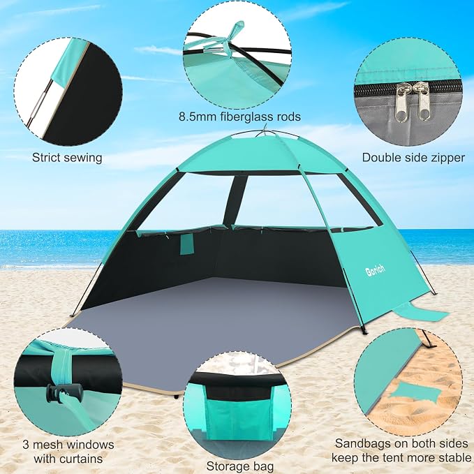 Gorich Beach Tent Sun Shelter for 3/4/6/8/10 Person with UPF 50＋ UV Protection, Lightweight & Easy Setup Beach Shade Canopy, Portable Beach Shade Tent Beach Cabana - Image 5