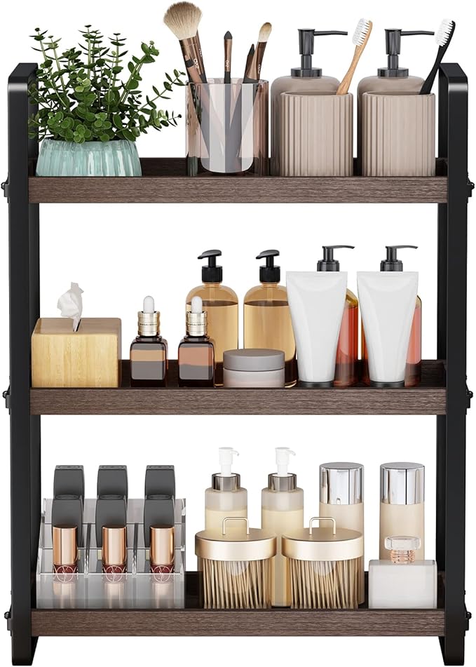 HNRLOY Bathroom Counter Organizer,Bathroom Countertop Organizer,Counter Shelf,Countertop Storage,Organization and Storage,Makeup Shelf,Sink Caddy(Brown 3 Tier) by Unknown