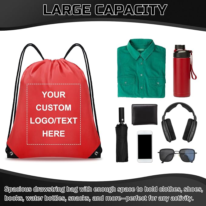 Grneric Custom Drawstring Bags Bulk 10/20/50/100/200 Pack, Promotional Items With Your Logo Personalized String Backpack for Gym, Sport, Travel, Red - Image 4