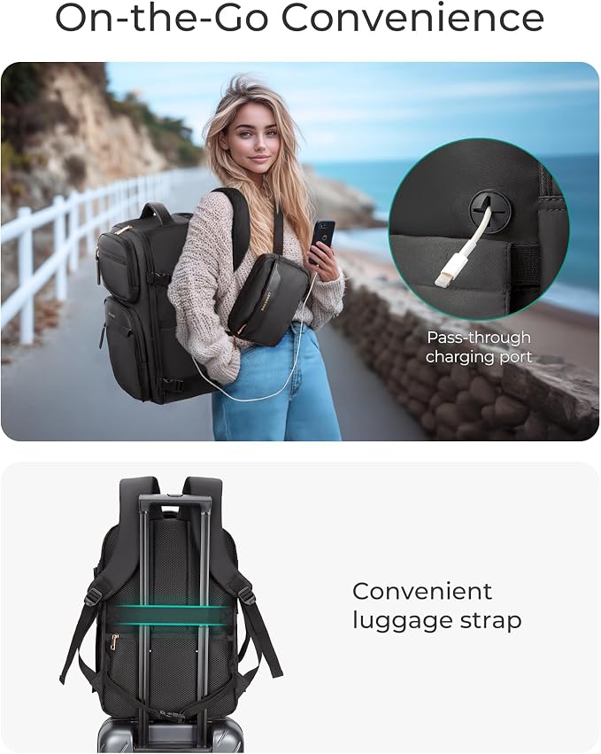BAGSMART Womens Backpack Carry On Flight Approved, Travel Backpack for Women with Waist Bag,Traveling Lightweight Weekender Casual Daypack 17.3" Laptop Work Back pack Personal Item Bag,Champagne - Image 6