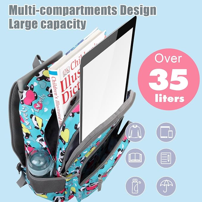 Tilami Rolling Backpack for Kids 18 Inch Double Handle Wheeled Bookbag for Boys & Girls for School & Travel,Panda - Image 4
